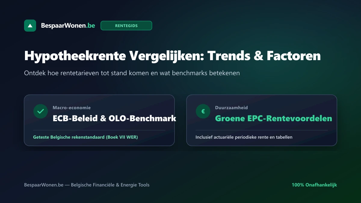 Diagram van factoren die Belgische hypotheekrente beïnvloeden, waaronder langetermijnrente, quotiteit en bankmarge